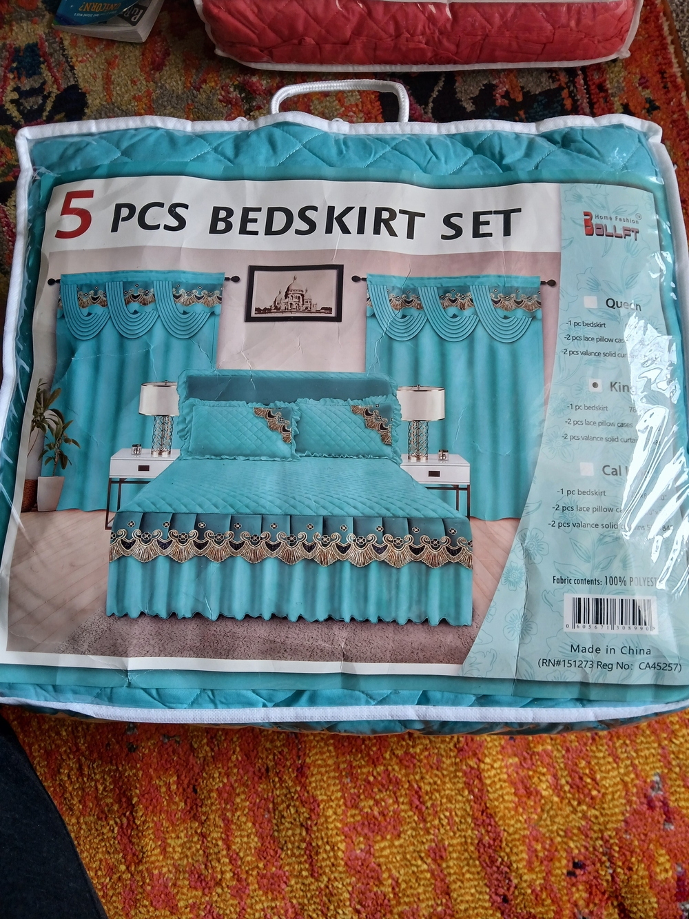 & Other Stories Turquoise Bedskirt Set with Gold Lace Trim